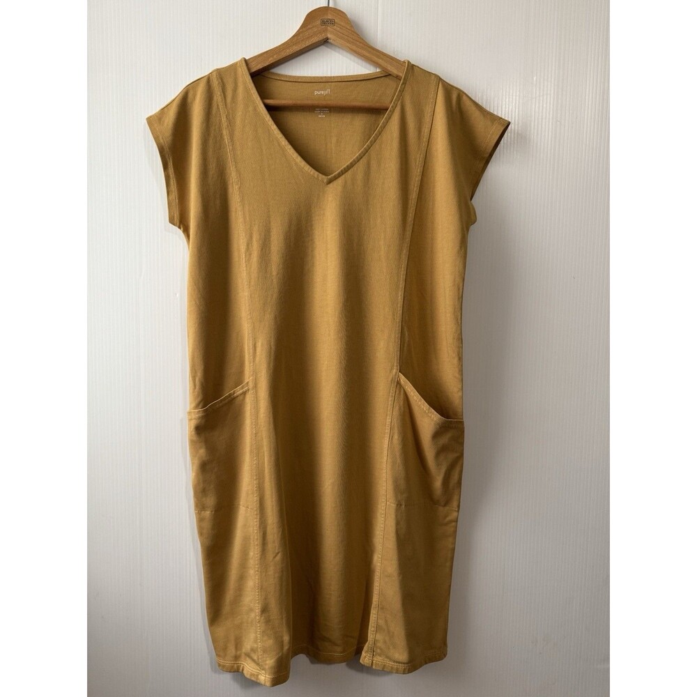 Pure Jill Easy Knit Two-pocket Dress Size S Petite Curry 100% Cotton